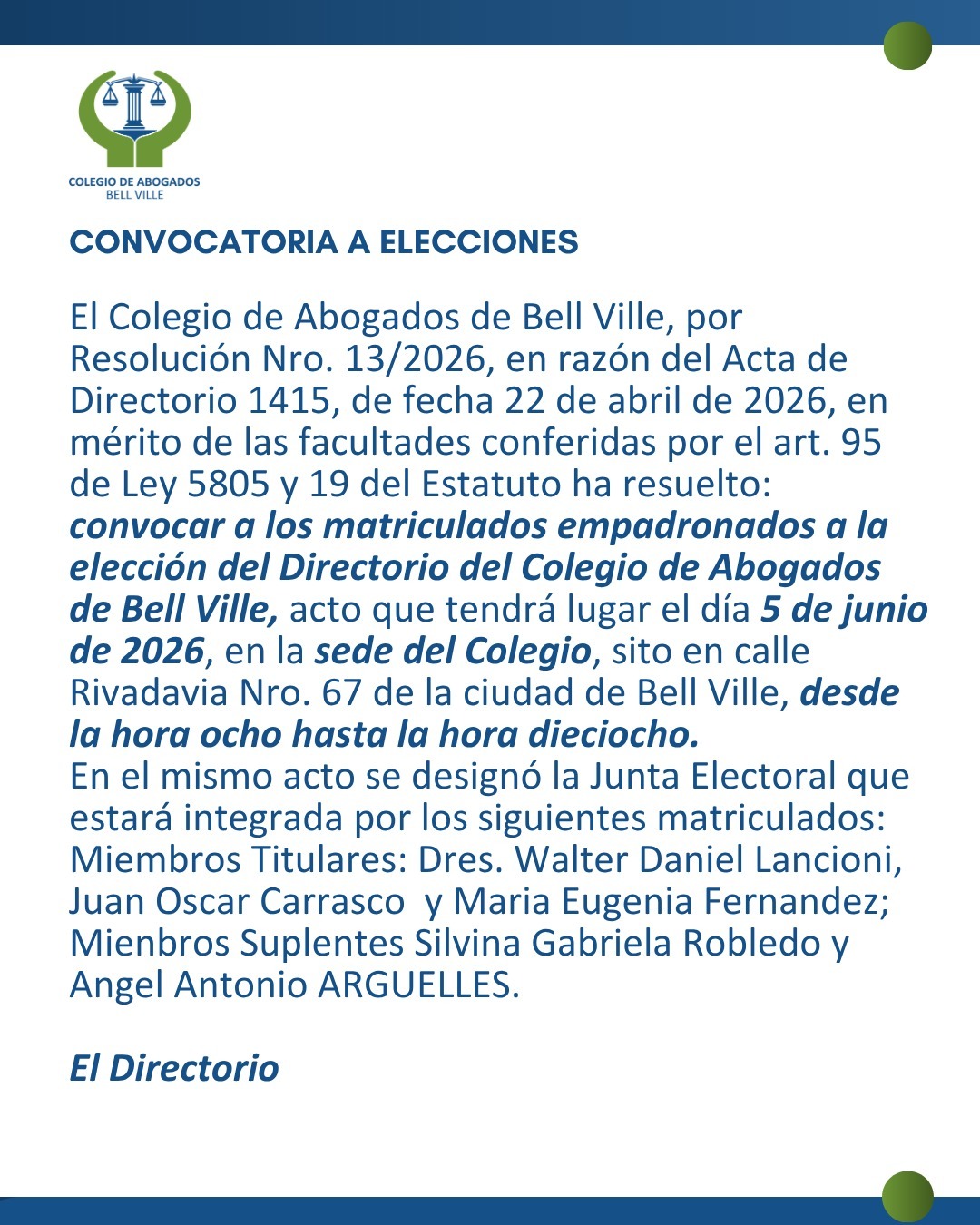 Convocatoria a Elecciones